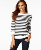 Karen Scott Cuffed-sleeve Striped Sweater, Only At Macy's