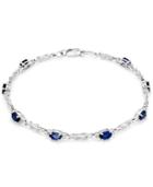 Sapphire (2-1/2 Ct. T.w.) And Diamond (1/10 Ct. T.w.) Link Bracelet In 14k White Gold