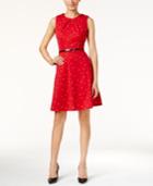 Ny Collection Petite Belted Printed Fit & Flare Dress