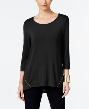 Thalia Sodi Zip-trim Mixed-media Top, Only At Macy's
