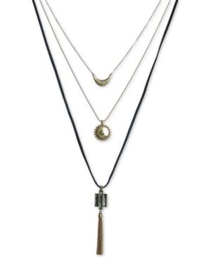 Lucky Brand Gold-tone Black Mother-of-pearl Stone Three-row Pendant Necklace, 27-1/2 + 1 Extender