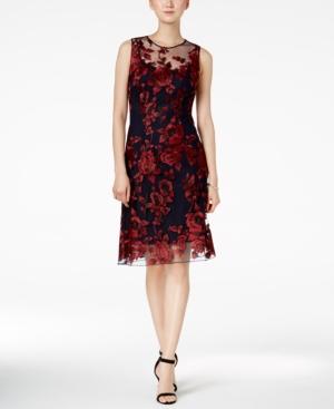 Donna Ricco Floral-embroidered Illusion Dress