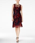 Donna Ricco Floral-embroidered Illusion Dress