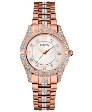 Bulova Women's Crystal Accent Rose Gold-tone Stainless Steel Bracelet Watch 37mm 98l197