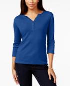 Karen Scott Petite Solid Henley Top, Only At Macy's