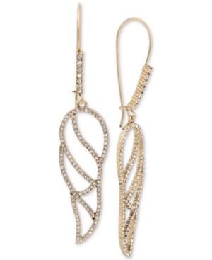 Betsey Johnson Gold-tone Crystal Pave Openwork Wing Drop Earrings