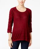 Style & Co. Lace-trim Heathered Top, Only At Macy's