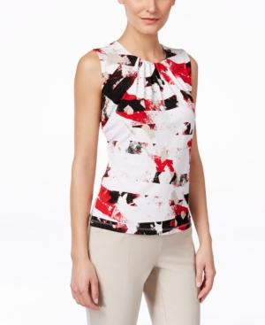 Calvin Klein Printed Sleeveless Pleat-neck Top
