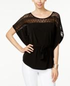 Thalia Sodi Belted Lace-yoke Blouse, Only At Macy's