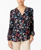 Charter Club Lace-inset Floral-print Blouse, Only At Macy's
