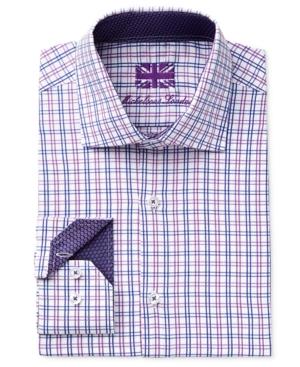 Michelsons Of London Men's Slim-fit Navy And Purple Tattersall Dress Shirt