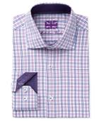 Michelsons Of London Men's Slim-fit Navy And Purple Tattersall Dress Shirt