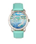 Bertha Quartz Estella Collection Silver And Turquoise Leather Watch 38mm