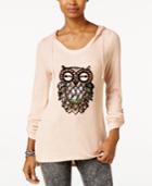 Miss Chievous Juniors' Owl Sequin Waffle-knit Hoodie Tunic