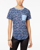 Belle Du Jour Juniors' Printed Contrast Pocket Ringer T-shirt