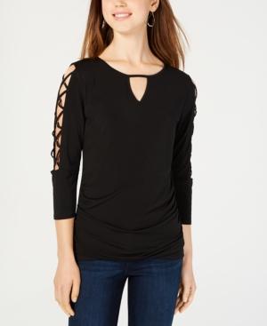 Bcx Juniors' Lattice-sleeve Keyhole Top