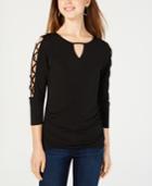 Bcx Juniors' Lattice-sleeve Keyhole Top