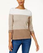 Karen Scott Cotton Colorblocked Zip-shoulder Sweater, Created For Macy's