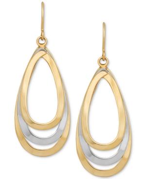 Two-tone Teardrop Openwork Drop Earrings In 14k Gold & White Gold