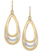 Two-tone Teardrop Openwork Drop Earrings In 14k Gold & White Gold