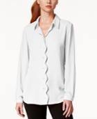 Ny Collection Scallop-trim Button-down Blouse