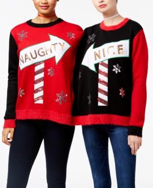 Hooked Up By Iot Juniors' 2-person Naughty & Nice Holiday Sweater