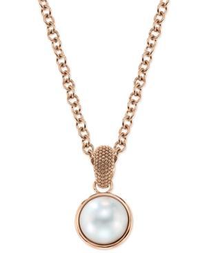 Bronzarte Cultured Freshwater Pearl Pendant Necklace In 18k Rose Gold Over Bronze (15mm)