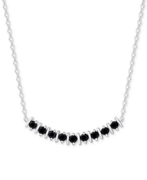 Black Spinel Curved Bar Collar Necklace In Sterling Silver