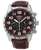 Seiko Men's Chronograph Solar Brown Leather Strap Watch 45mm Ssc227