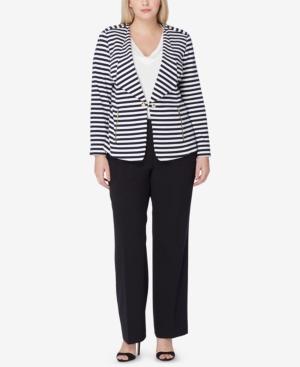 Tahari Asl Plus Size Striped Wing-collar Blazer