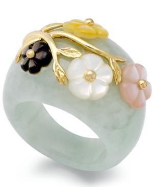 14k Gold Over Sterling Silver Ring, Jade (60 Ct. T.w.) And Multicolored Mother Of Pearl (8mm) Flower Ring