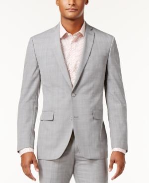 Bar Iii Men's Slim-fit Light Gray Plaid Suit Jacket, Created For Macy's