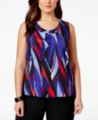 Kasper Plus Size Pleat-neck Printed Cami Top