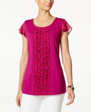 Charter Club Ruffled Flutter-sleeve Top, Only At Macy's