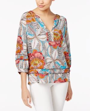 Trina Turk Silk Printed Peasant Top