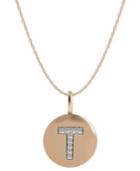14k Rose Gold Necklace, Diamond Accent Letter T Disk Pendant