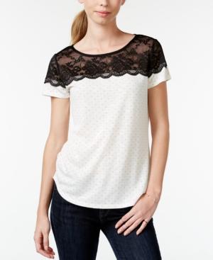 Maison Jules Printed Lace-yoke T-shirt, Only At Macy's
