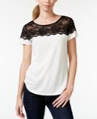 Maison Jules Printed Lace-yoke T-shirt, Only At Macy's