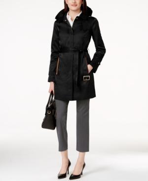 Jones New York Faux-suede-trim Satin Trench Coat