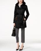 Jones New York Faux-suede-trim Satin Trench Coat