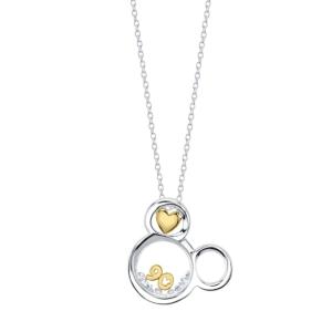 Disney's Two-tone Crystal Mickey Mouse 90th Anniversary Glass Shaker Pendant Necklace In Sterling Silver For Unwritten, 18 Chain