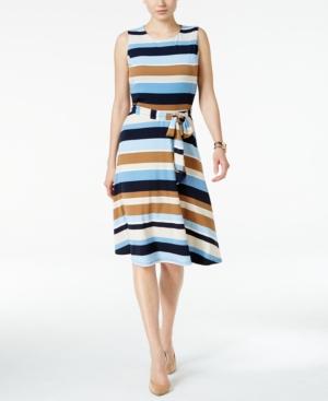 Charter Club Petite Belted Striped Fit & Flare Dress, Only At Macy's