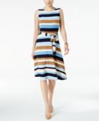 Charter Club Petite Belted Striped Fit & Flare Dress, Only At Macy's