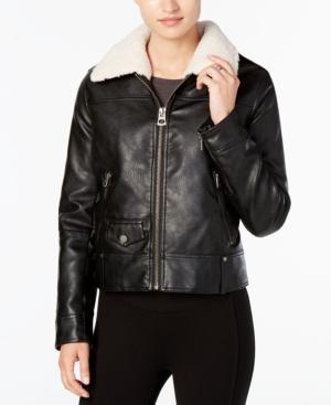 Lucky Brand Faux-fur-collar Faux-leather Moto Jacket