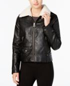 Lucky Brand Faux-fur-collar Faux-leather Moto Jacket