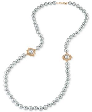 Carolee Gold-tone Long Gray Imitation Pearl Necklace