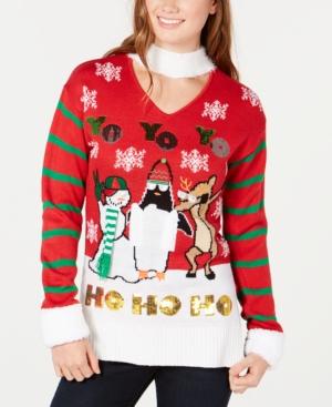 Planet Gold Juniors' Choker-neck Sequined Sweater