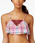 Hula Honey Printed Strappy Flounce Bralette Bikini Top Women's Swimsuit