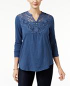 Style & Co Lace-neck Embroidered Top, Only At Macy's