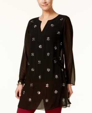 Alfani Embellished Split-neck Tunic, Created For Macy's